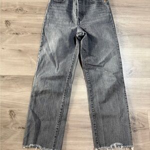 Levi’s Ribcage Straight - Gray Distressed Denim Jeans